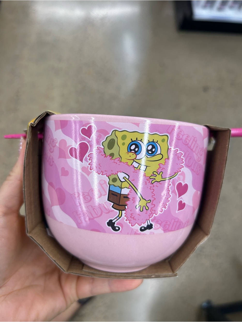 SpongeBob Pink Ceramic ramen Bowl set